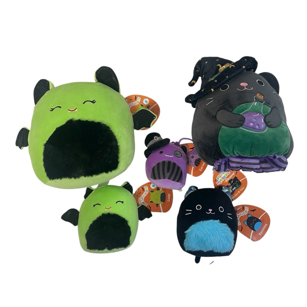 Halloween Squishmallows Lot Leap, Eponine, Earworm, Roslyn/Cleo Clip Flip 5” 8”